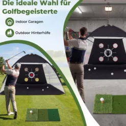 Golf Trainingsnetz mit Abschlagmatte Golfnetz Set mit Zielscheibe 5 Bällen Tee & Bodenankern 314 x 179 x 199 cm