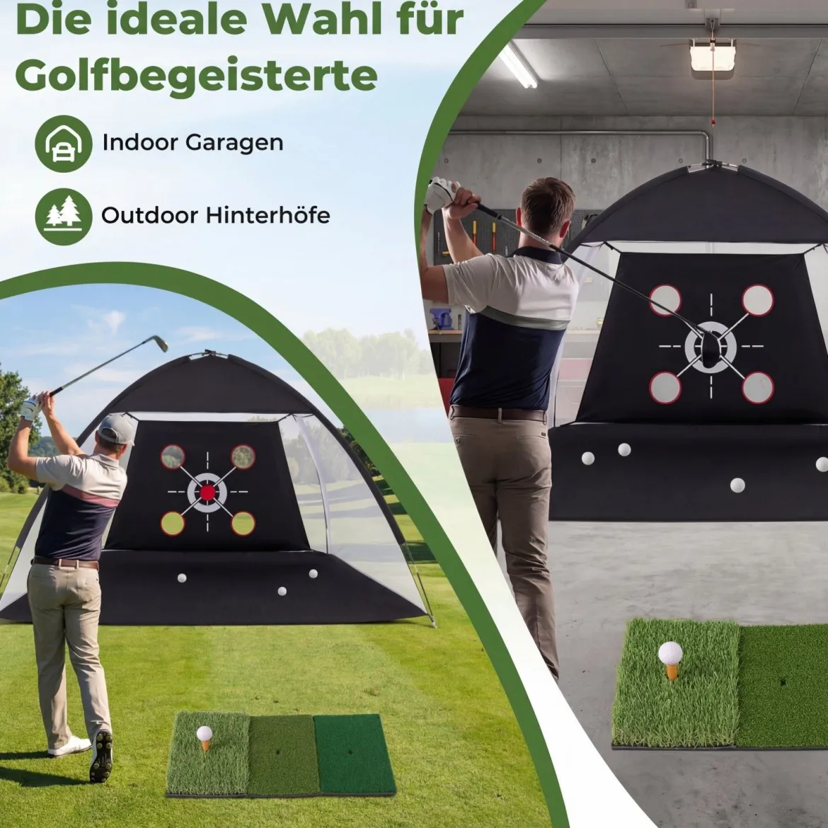 Golf Trainingsnetz mit Abschlagmatte Golfnetz Set mit Zielscheibe 5 Bällen Tee & Bodenankern 314 x 179 x 199 cm