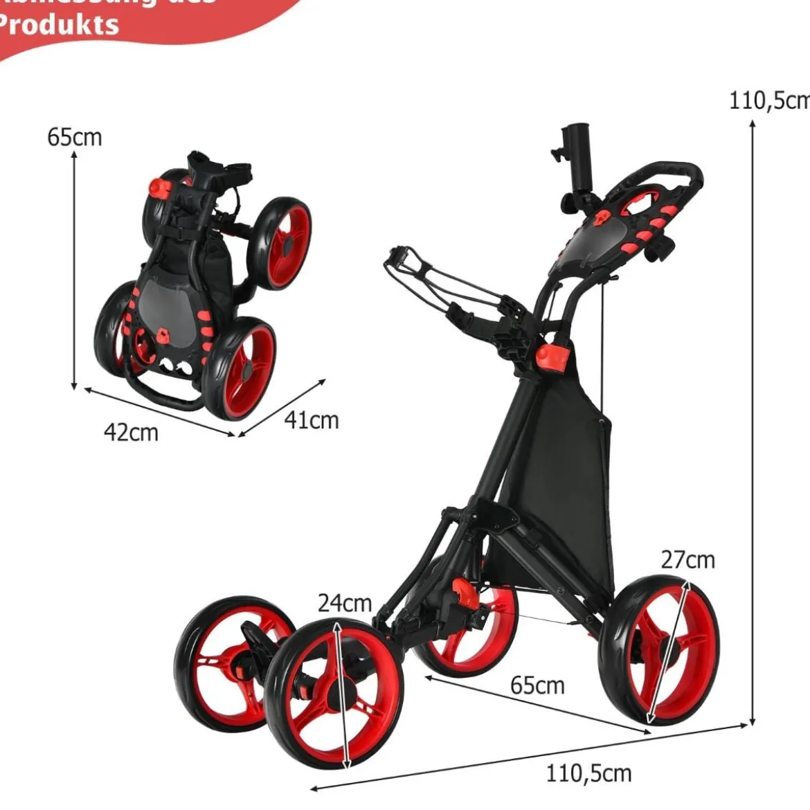 Golf Trolley 4 Rad Golftrolley Golfwagen Golf klappbar Golfcaddy Golf Push Cart aus Aluminum