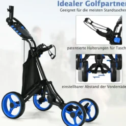 Golf Trolley 4 Rad Golftrolley Golfwagen Golf klappbar Golfcaddy Golf Push Cart aus Aluminum