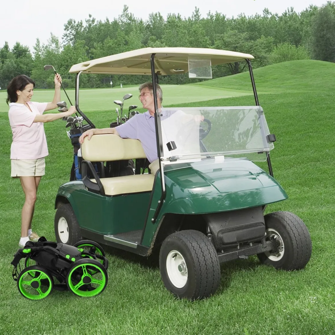 Golf Trolley 4 Rad Golftrolley Golfwagen Golf klappbar Golfcaddy Golf Push Cart aus Aluminum