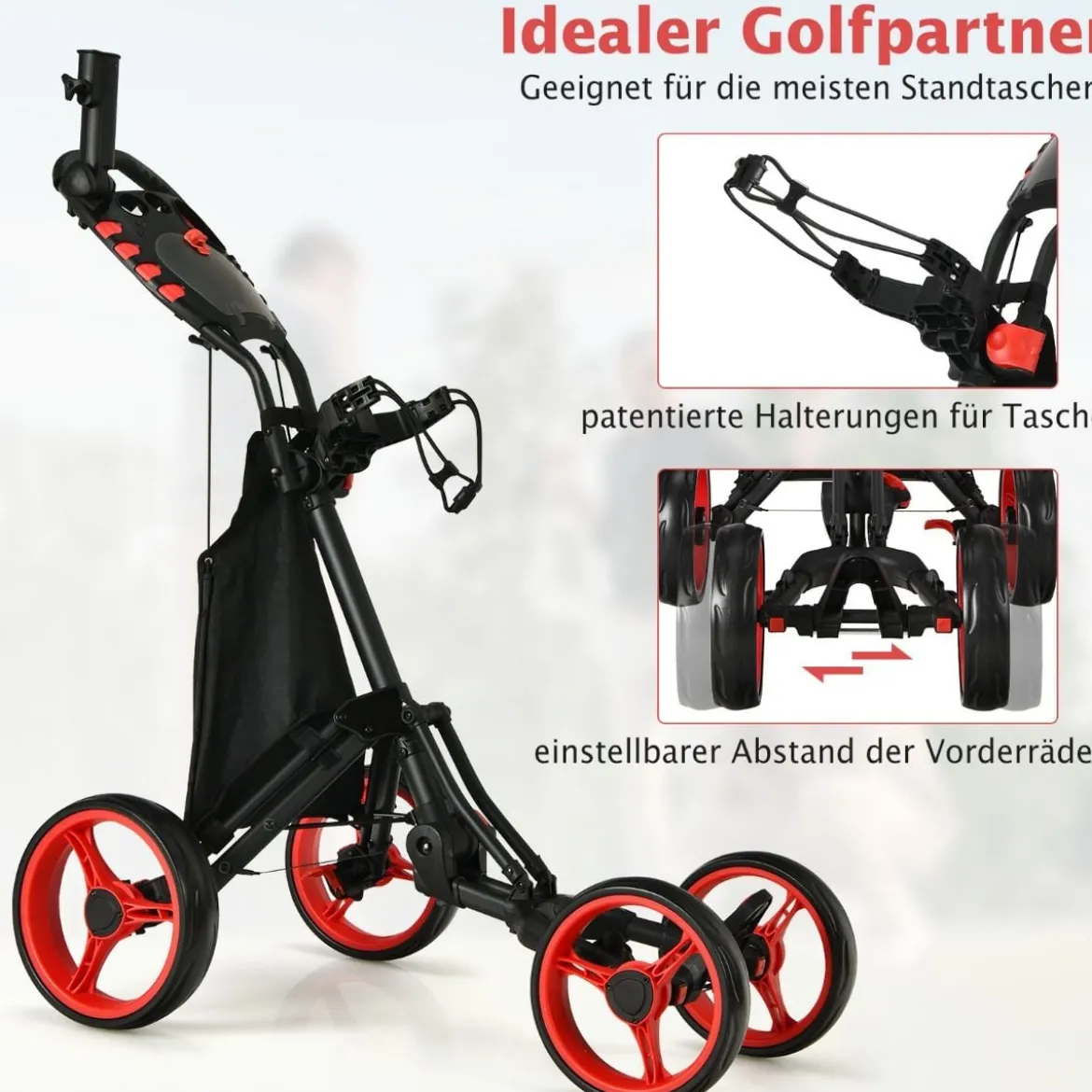Golf Trolley 4 Rad Golftrolley Golfwagen Golf klappbar Golfcaddy Golf Push Cart aus Aluminum