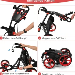 Golf Trolley 4 Rad Golftrolley Golfwagen Golf klappbar Golfcaddy Golf Push Cart aus Aluminum