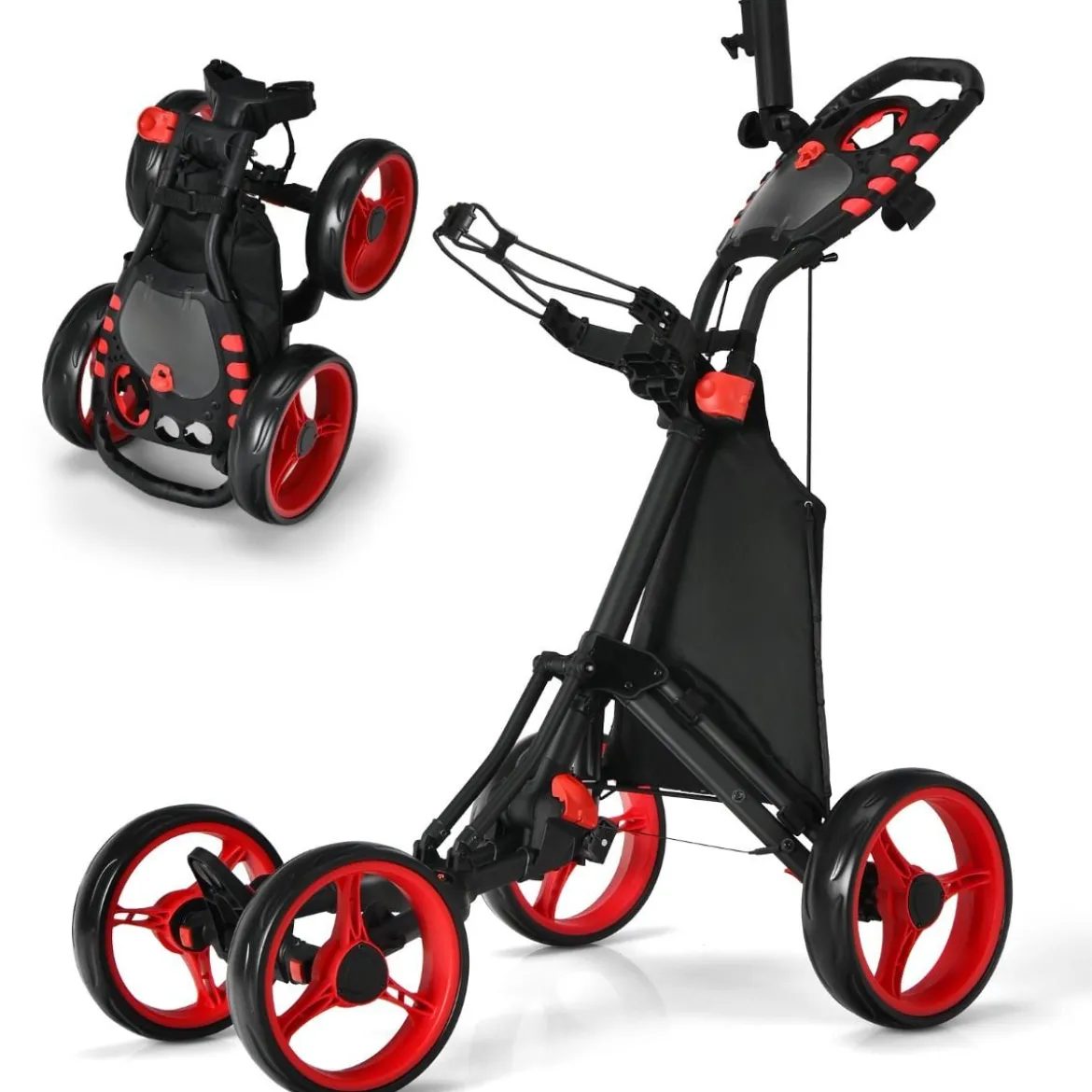 Golf Trolley 4 Rad Golftrolley Golfwagen Golf klappbar Golfcaddy Golf Push Cart aus Aluminum