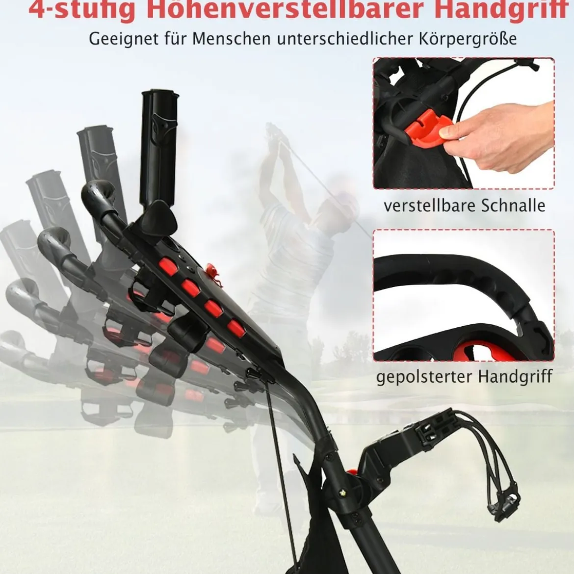 Golf Trolley 4 Rad Golftrolley Golfwagen Golf klappbar Golfcaddy Golf Push Cart aus Aluminum