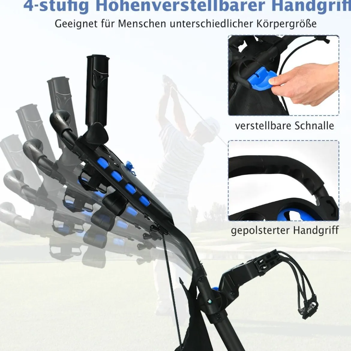 Golf Trolley 4 Rad Golftrolley Golfwagen Golf klappbar Golfcaddy Golf Push Cart aus Aluminum