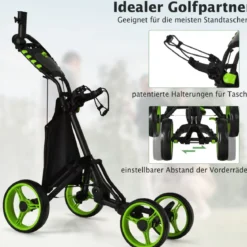 Golf Trolley 4 Rad Golftrolley Golfwagen Golf klappbar Golfcaddy Golf Push Cart aus Aluminum