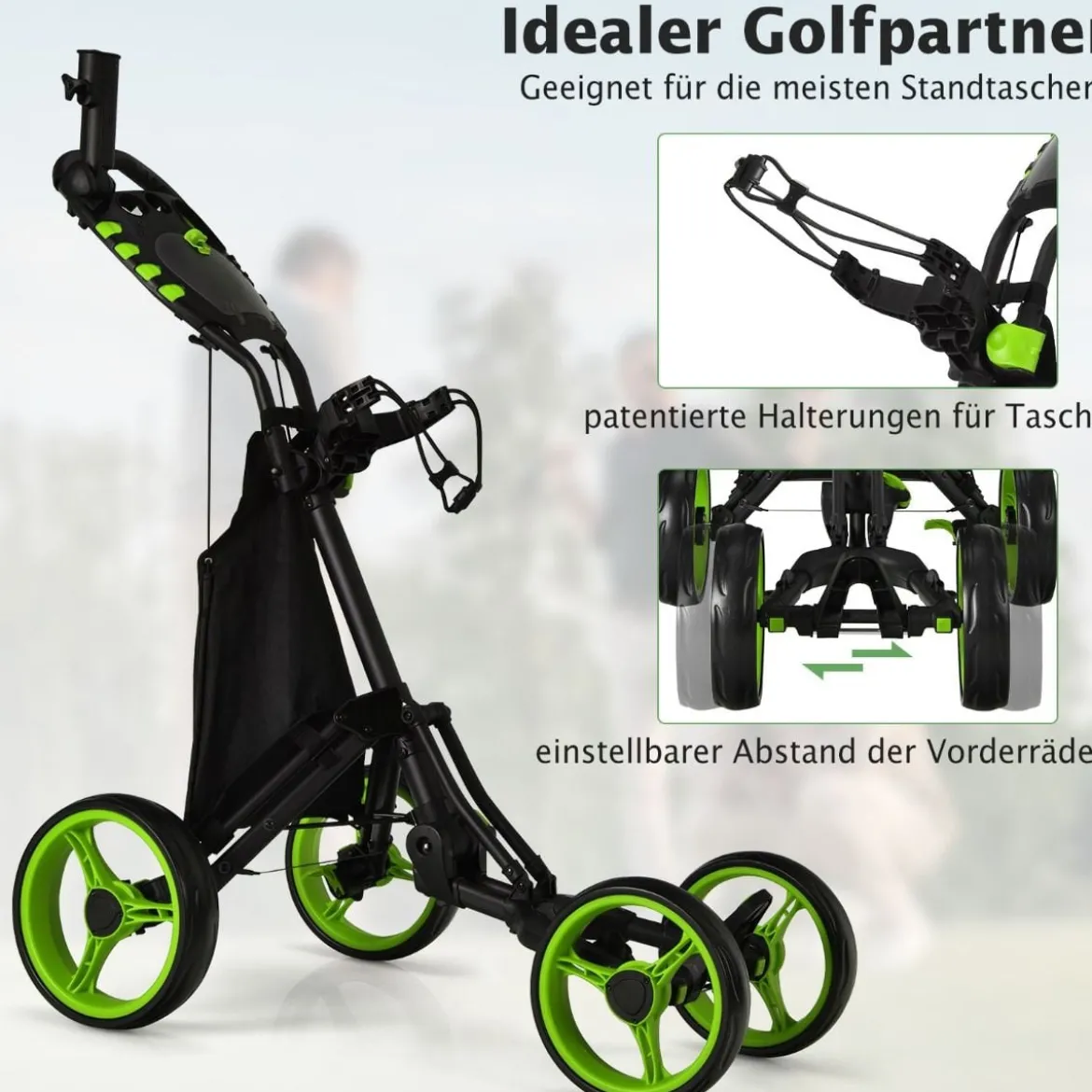 Golf Trolley 4 Rad Golftrolley Golfwagen Golf klappbar Golfcaddy Golf Push Cart aus Aluminum