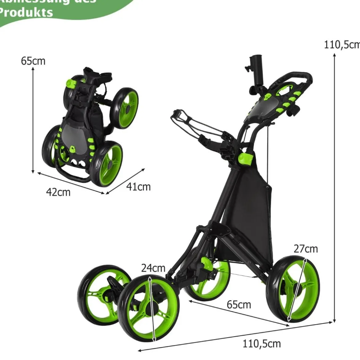 Golf Trolley 4 Rad Golftrolley Golfwagen Golf klappbar Golfcaddy Golf Push Cart aus Aluminum