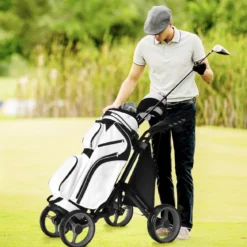 Golf Trolley 4 Rad Golftrolley Golfwagen Golf klappbar Golfcaddy Golf Push Cart aus Aluminum
