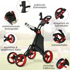 Golf Trolley 4 Rad Golftrolley Golfwagen Golf klappbar Golfcaddy Golf Push Cart aus Aluminum