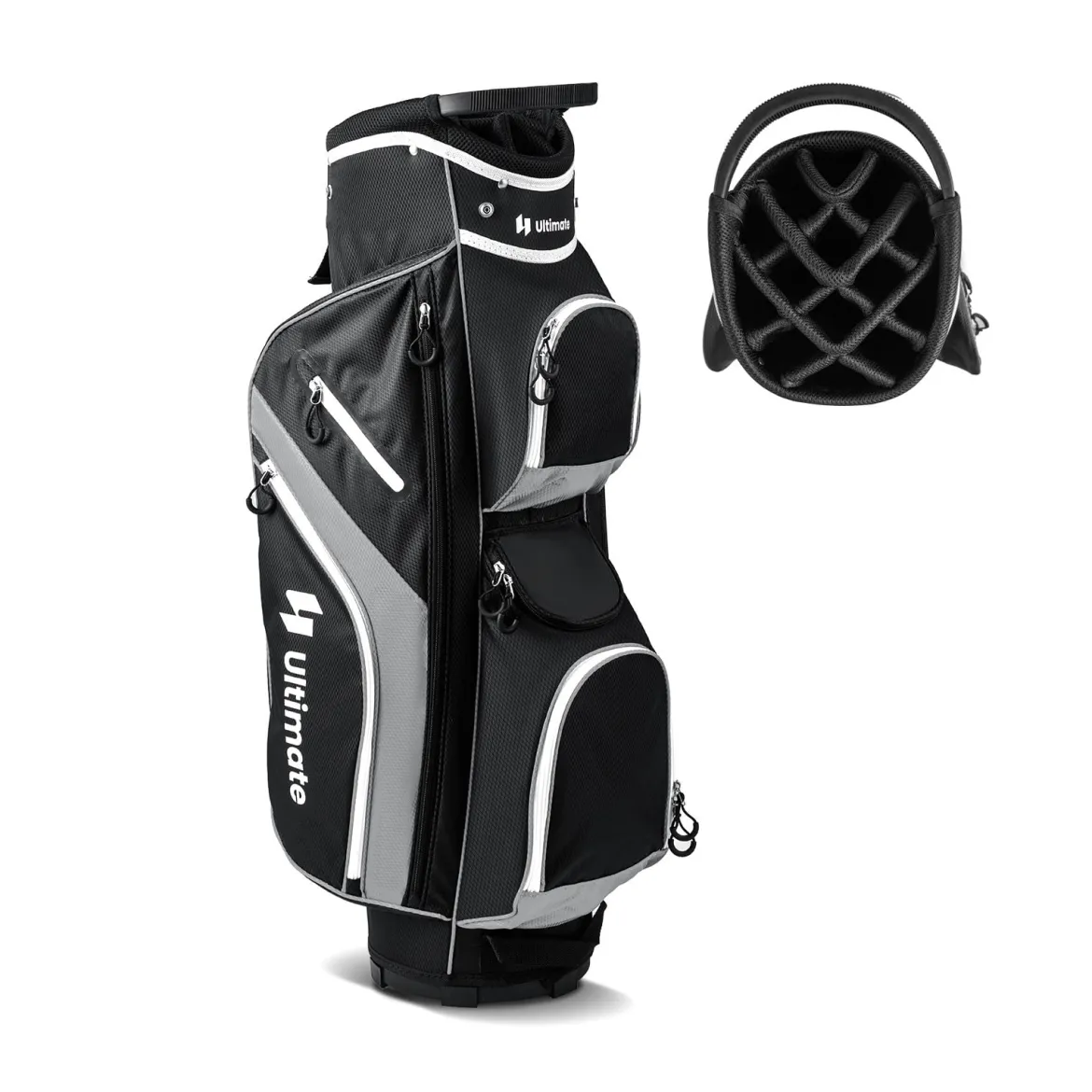 Golf Trolley-Tasche Golfschlägertasche mit 14 Fächern 9 Taschen Kühltasche Schuhfach Grau