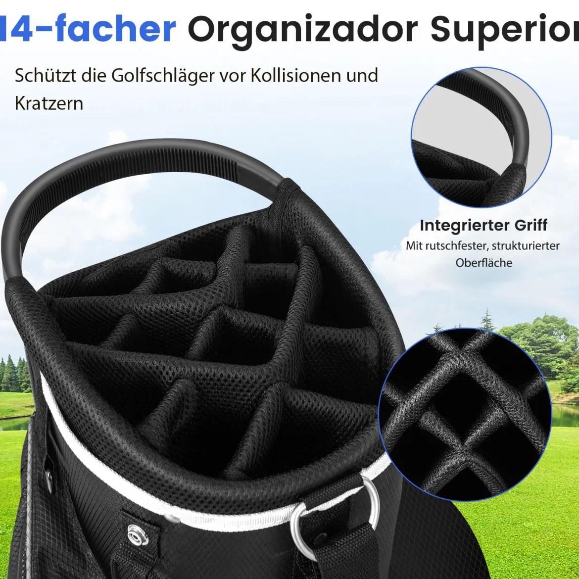 Golf Trolley-Tasche Golfschlägertasche mit 14 Fächern 9 Taschen Kühltasche Schuhfach Grau