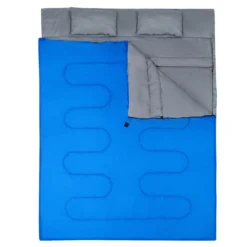 Goplus Doppelschlafsack 2 Personen XL Deckenschlafsack Schlafsack mit 2 Kissen Schwarz/Blau 220 x150 cm
