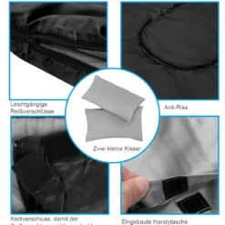 Goplus Doppelschlafsack 2 Personen XL Deckenschlafsack Schlafsack mit 2 Kissen Schwarz/Blau 220 x150 cm