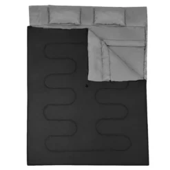 Goplus Doppelschlafsack 2 Personen XL Deckenschlafsack Schlafsack mit 2 Kissen Schwarz/Blau 220 x150 cm