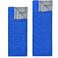 Goplus Doppelschlafsack 2 Personen XL Deckenschlafsack Schlafsack mit 2 Kissen Schwarz/Blau 220 x150 cm