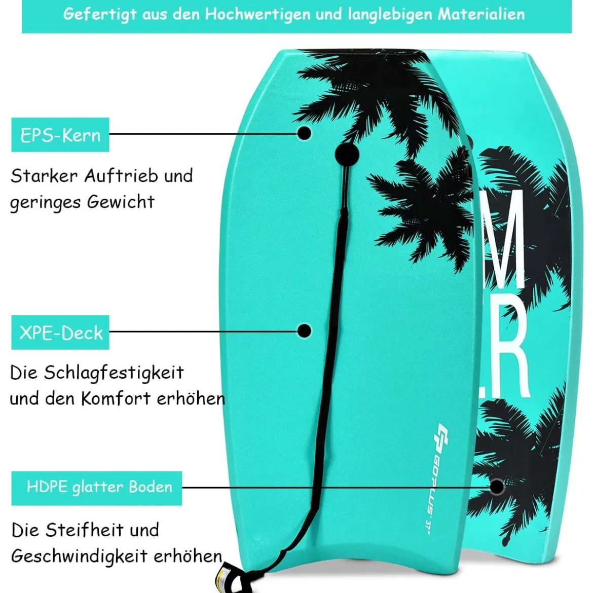 Goplus Sup Board Kinder Bodyboard Surfbrett Surfboard Grün 104 x 52 x 6 cm