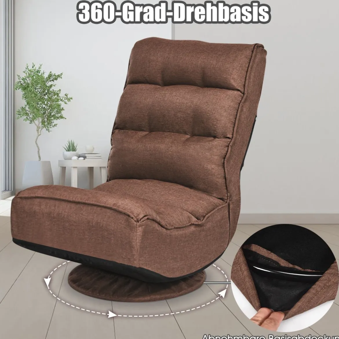 360-Grad-Drehbodenstuhl Bodensessel mit verstellbarer Rückenlehne 59 x 62 x 56 cm