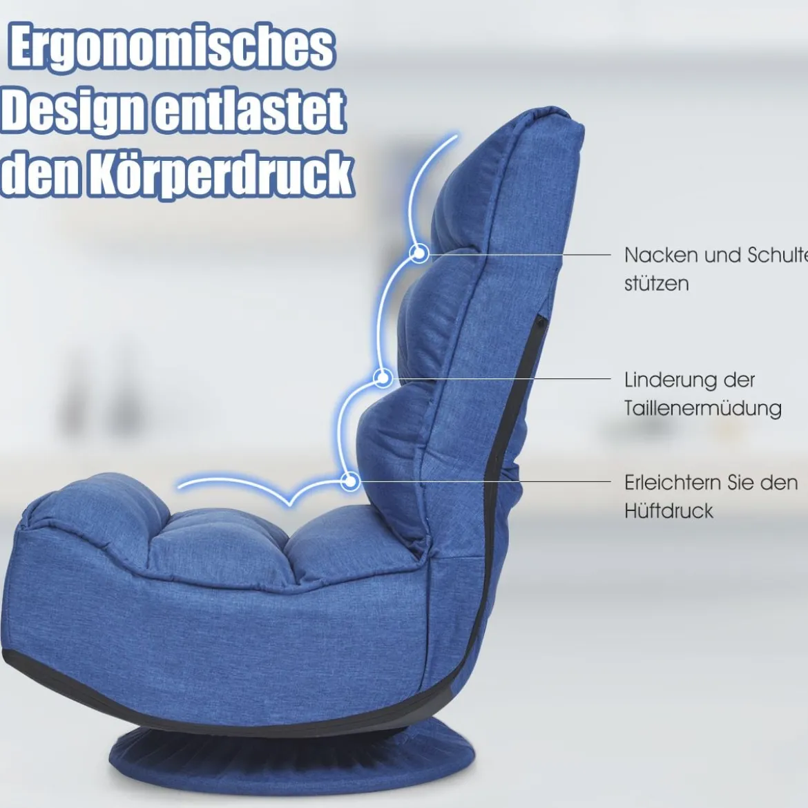360-Grad-Drehbodenstuhl Bodensessel mit verstellbarer Rückenlehne 59 x 62 x 56 cm