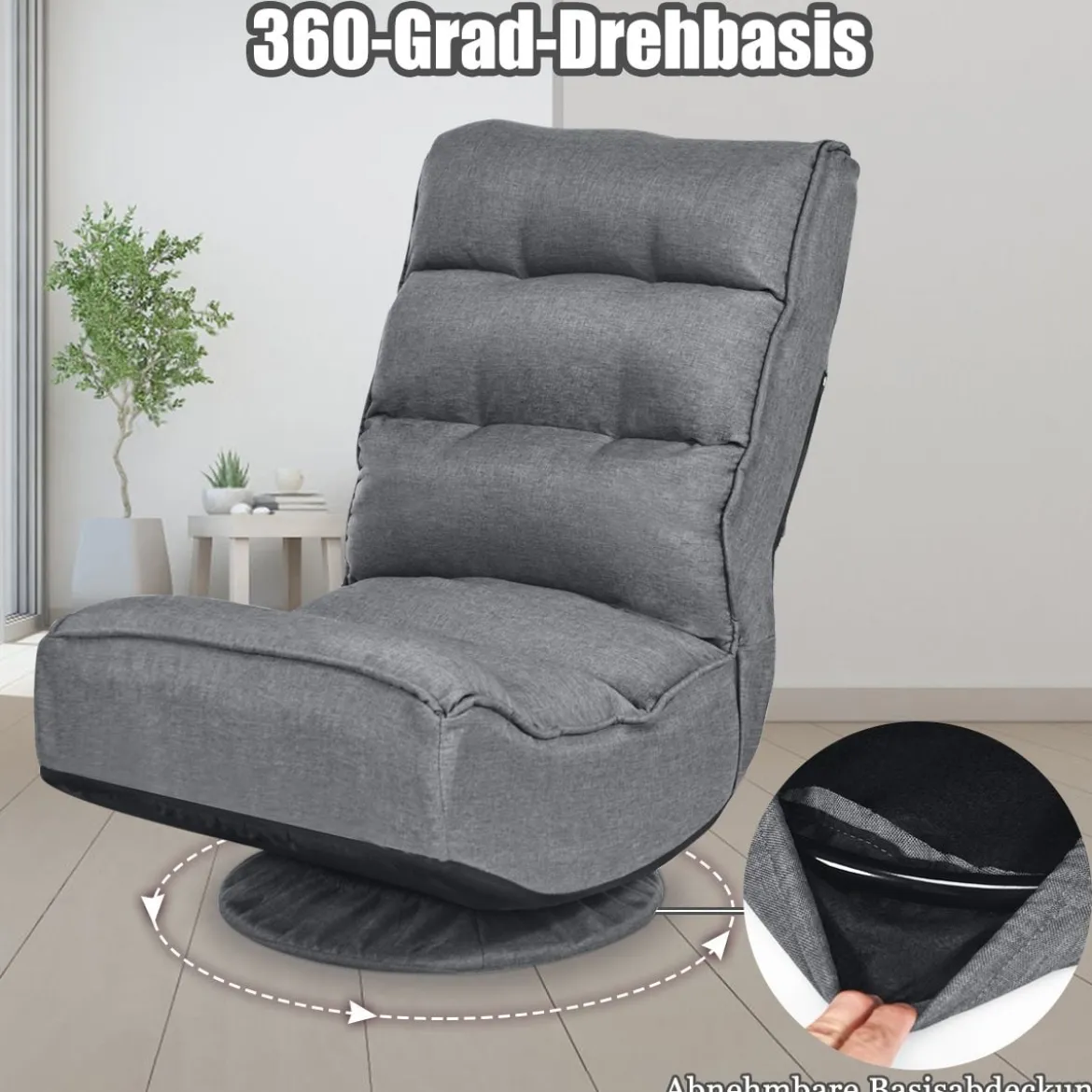 360-Grad-Drehbodenstuhl Bodensessel mit verstellbarer Rückenlehne 59 x 62 x 56 cm