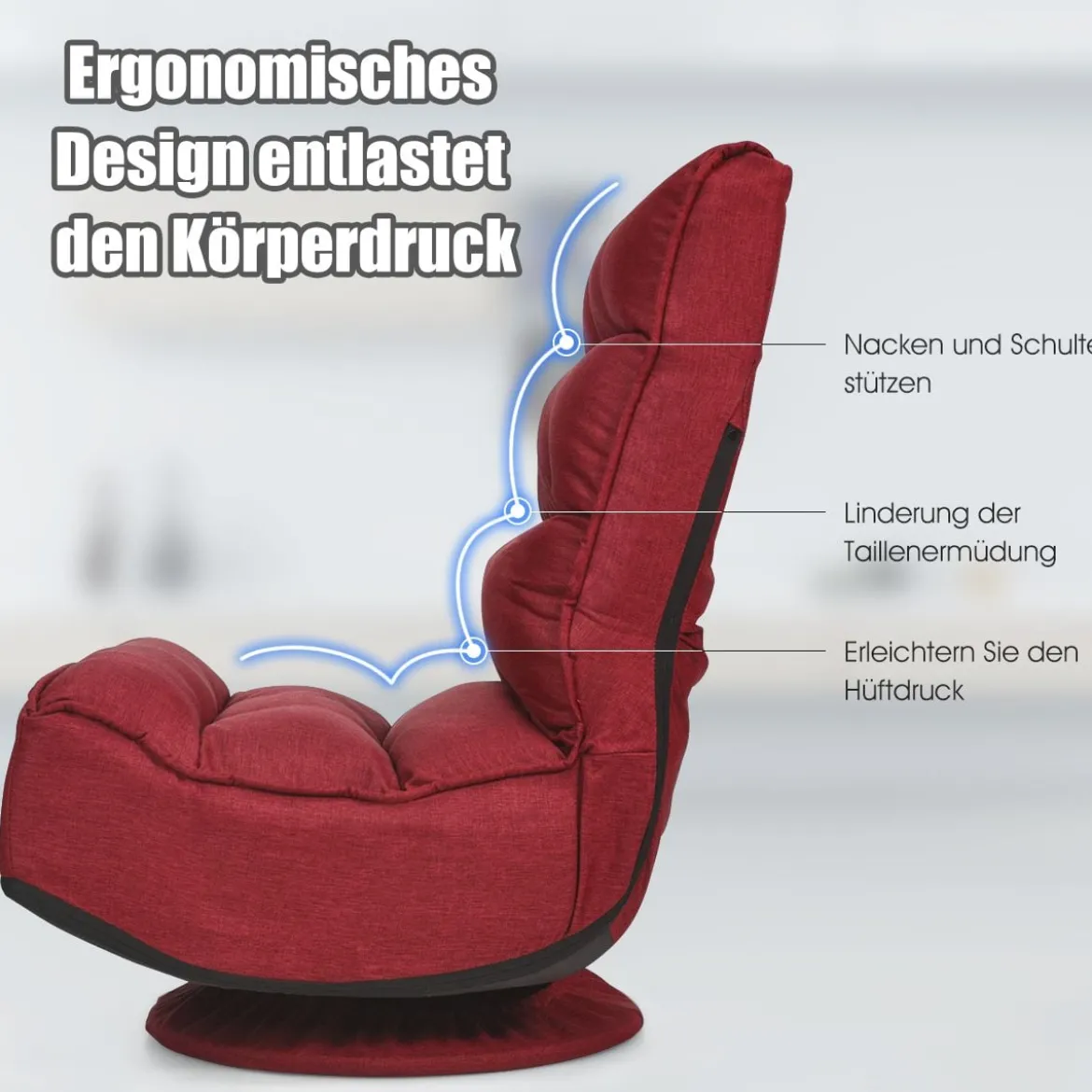 360-Grad-Drehbodenstuhl Bodensessel mit verstellbarer Rückenlehne 59 x 62 x 56 cm
