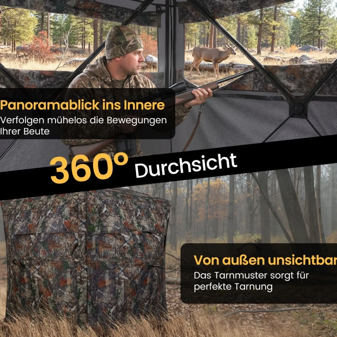 360 Grad Einweg-Durchsicht Bodenzelt Jagdversteck 4-Personen Pop-up Tarnzelt mit Tragetasche
