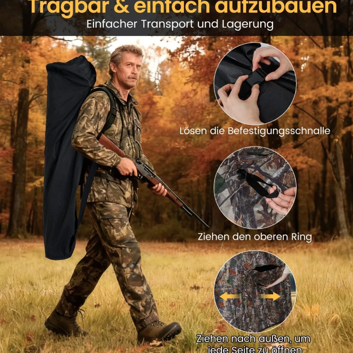 360 Grad Einweg-Durchsicht Bodenzelt Jagdversteck 4-Personen Pop-up Tarnzelt mit Tragetasche