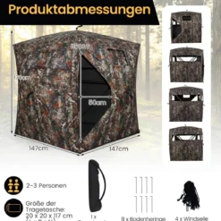 360 Grad Einweg-Durchsicht Bodenzelt Jagdversteck 4-Personen Pop-up Tarnzelt mit Tragetasche