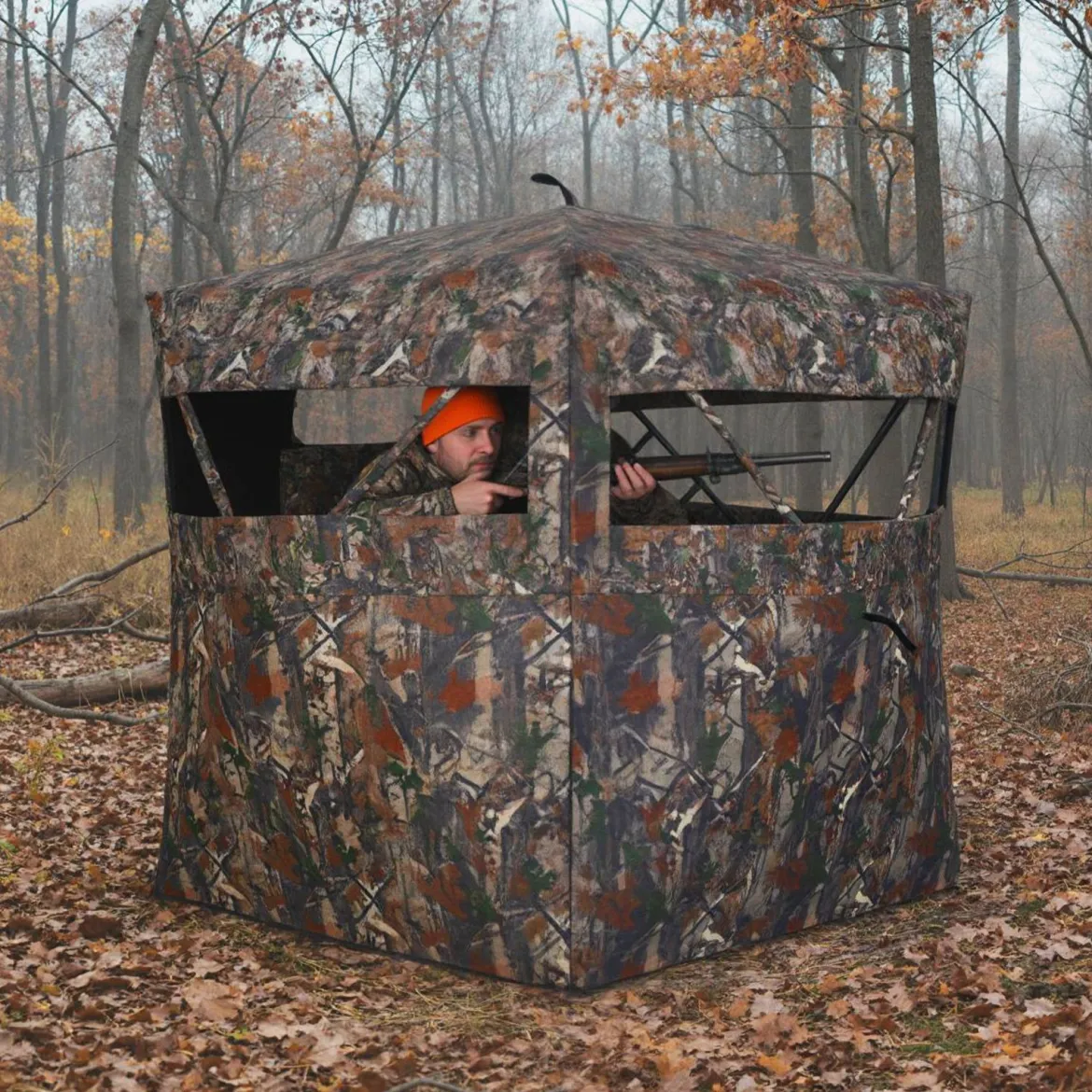360 Grad Einweg-Durchsicht Bodenzelt Jagdversteck 4-Personen Pop-up Tarnzelt mit Tragetasche