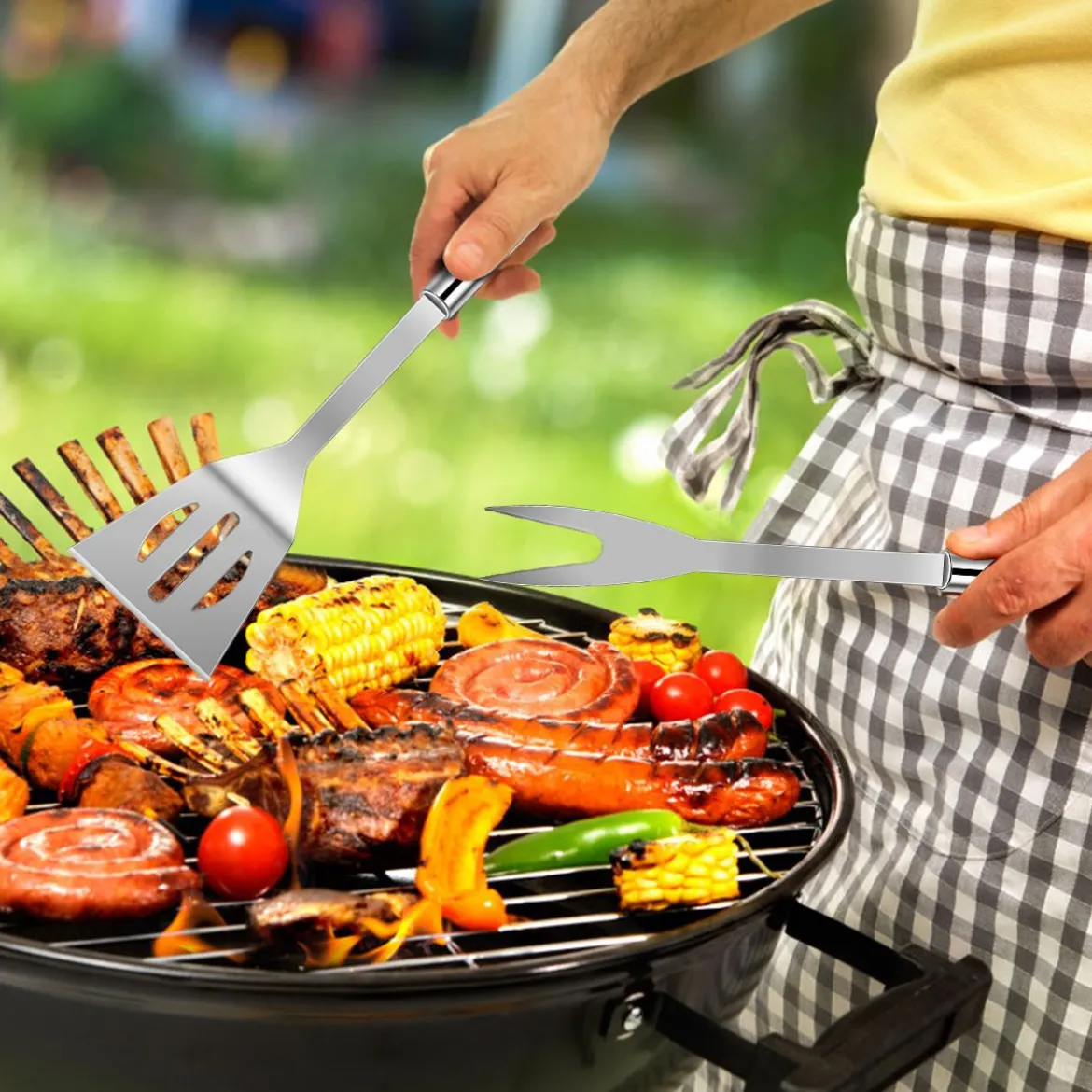 Grillbesteck-Set 5-Teilig im Koffer Grillzubehör Edelstahl 37 x 7 x 13 cm