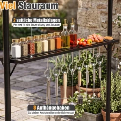 Grillpavillon Grillüberdachung mit Doppeldach Gartenlaube mit 2 Metall-Seitenregalen Grau