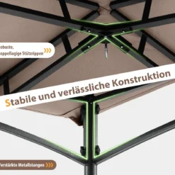 Grillpavillon mit Doppeldach & 2 Seitenregalen & 6 Haken Gartenpavillon BBQ Pavillon 242 x 150 cm Grau/Beige/Braun