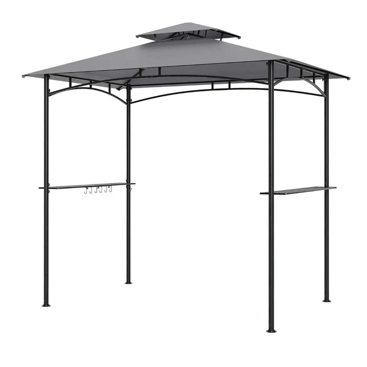 Grillpavillon mit Doppeldach & 2 Seitenregalen & 6 Haken Gartenpavillon BBQ Pavillon 242 x 150 cm Grau/Beige/Braun