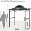 Grillpavillon mit Doppeldach & Seitenregalen & 7 Haken Wetterfeste Grillüberdachung Grau