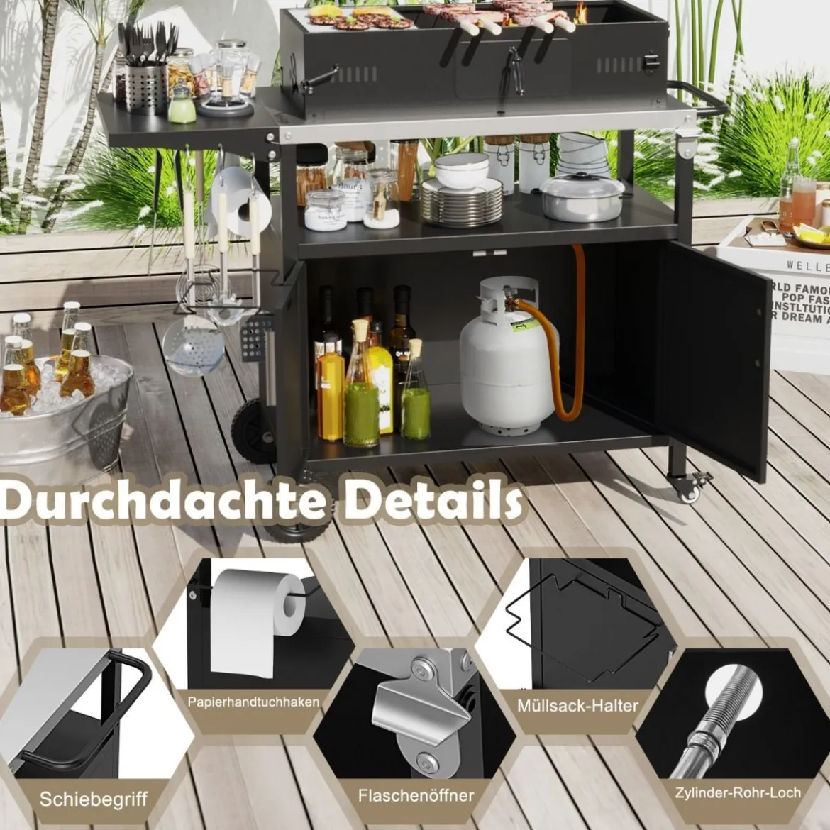 Grillpavillon mit Grillwagen Grillüberdachungen wetterfest Grilltisch Outdoor