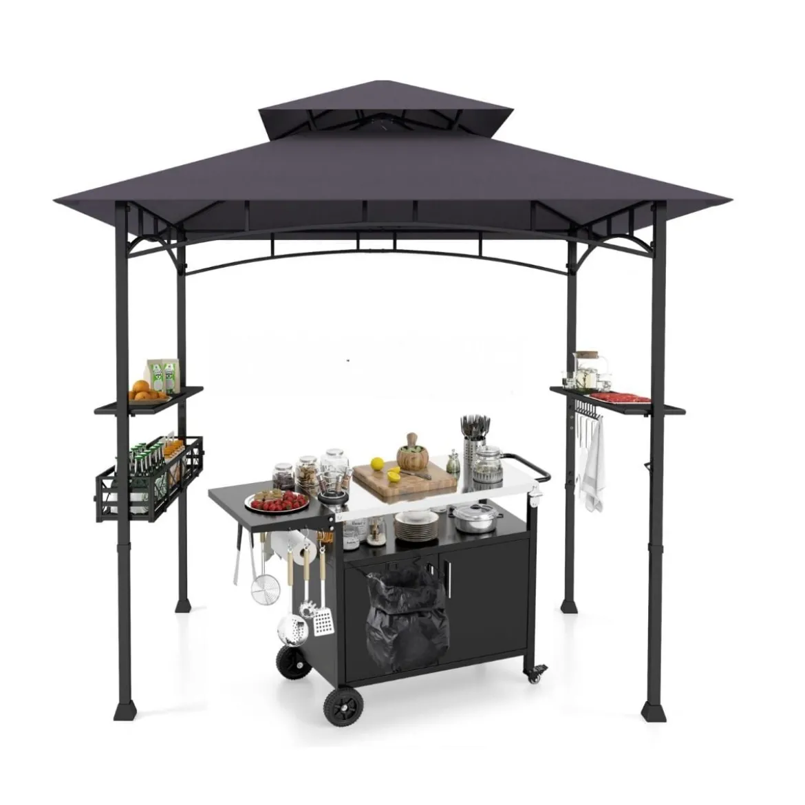 Grillpavillon mit Grillwagen Grillüberdachungen wetterfest Grilltisch Outdoor