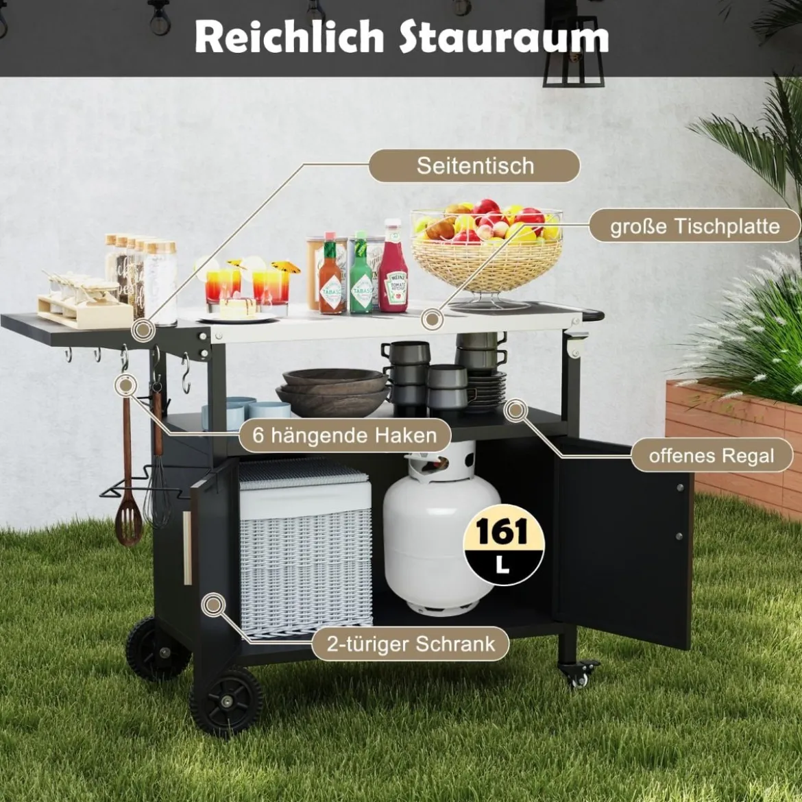 Grillpavillon mit Grillwagen Grillüberdachungen wetterfest Grilltisch Outdoor