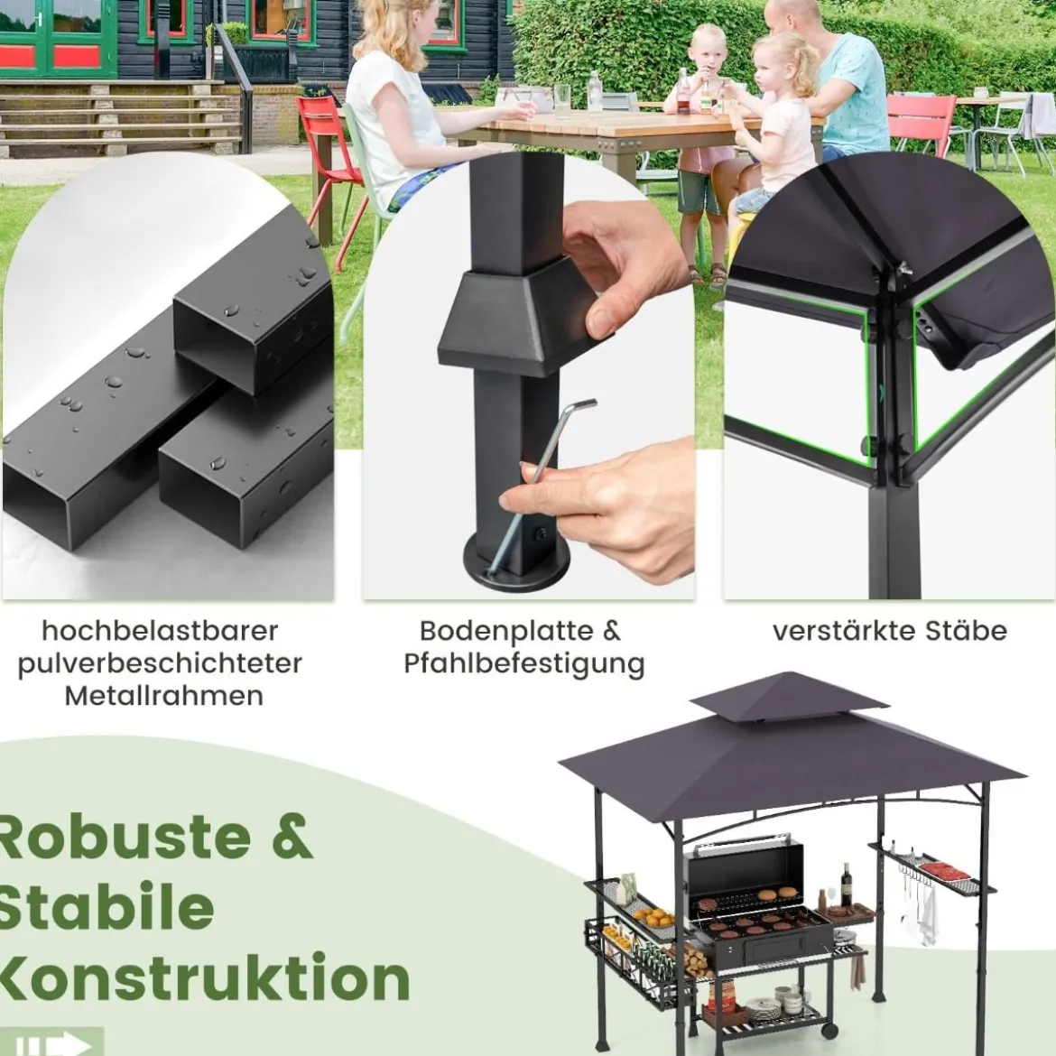 Grillpavillon mit Grillwagen Grillüberdachungen wetterfest Grilltisch Outdoor