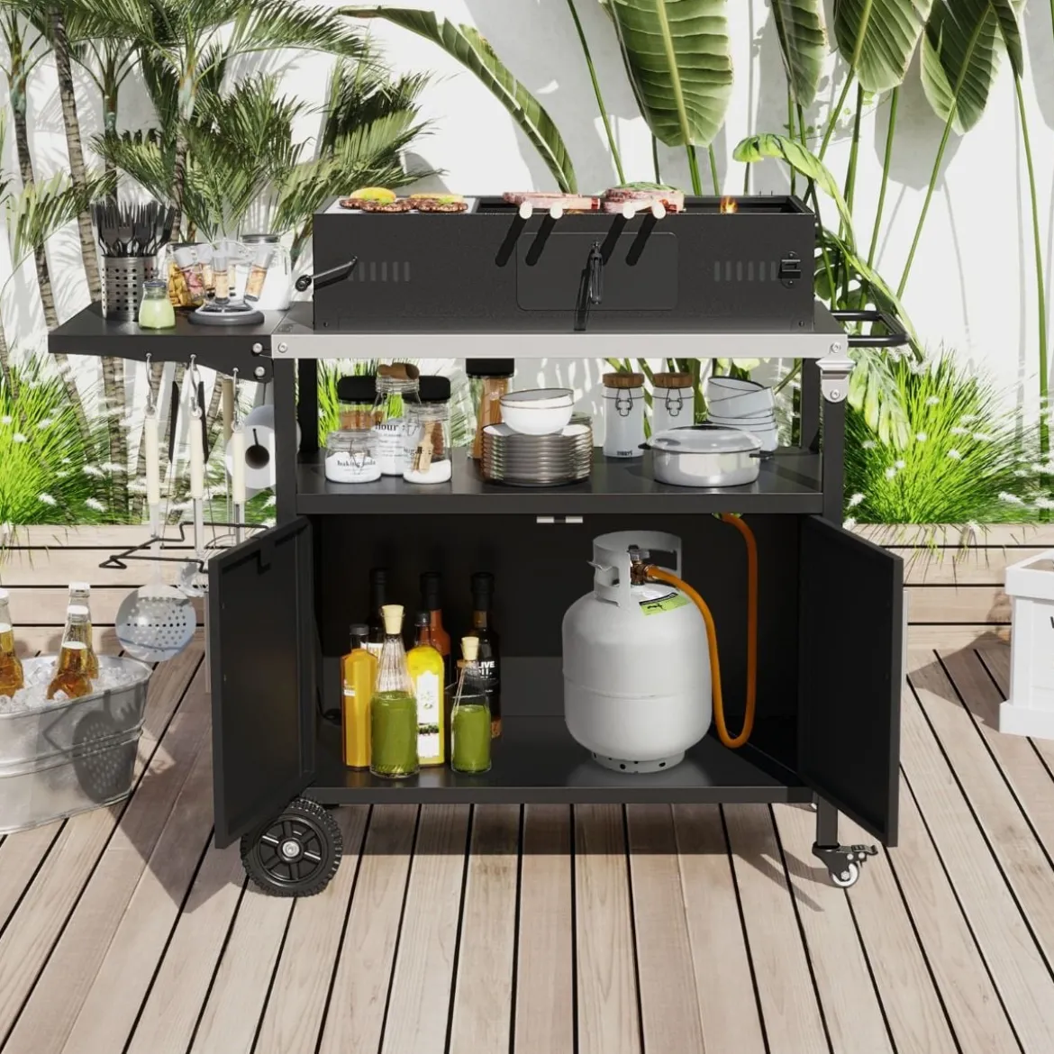 Grillpavillon mit Grillwagen Grillüberdachungen wetterfest Grilltisch Outdoor
