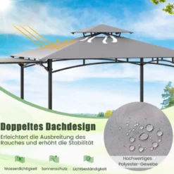 Grillpavillon mit Seitenmarkise Doppeldach 2 Seitenregalen & Haken Gartenpavillon BBQ Pavillon