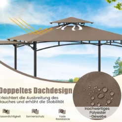 Grillpavillon mit Seitenmarkise Doppeldach 2 Seitenregalen & Haken Gartenpavillon BBQ Pavillon