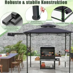 Grillpavillon mit Seitenmarkise Doppeldach 2 Seitenregalen & Haken Gartenpavillon BBQ Pavillon