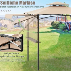 Grillpavillon mit Seitenmarkise Doppeldach 2 Seitenregalen & Haken Gartenpavillon BBQ Pavillon