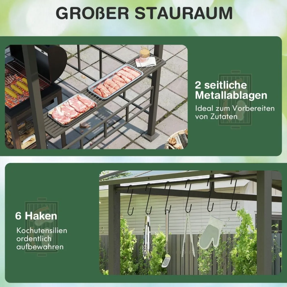 Grillpavillon Outdoor Grillüberdachung mit Seitenregalen Überdachung für Grill Gartenpavillon metall 248 x 150 x 232 cm Schwarz