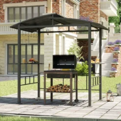 Grillpavillon Outdoor Grillüberdachung mit Seitenregalen Überdachung für Grill Gartenpavillon metall 248 x 150 x 232 cm Schwarz