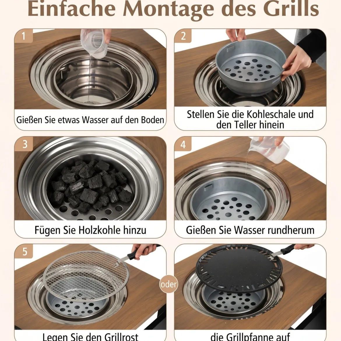 Grillwagen Outdoor Grilltisch auf Rollen Mobiler Pizzatisch mit Koreanischem Holzkohlegrill