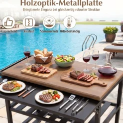 Grillwagen Outdoor Grilltisch auf Rollen Mobiler Pizzatisch mit Koreanischem Holzkohlegrill