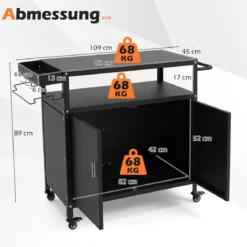 Grillwagen Outdoor Grilltisch mit Schrank & Große Tischplatte Grill Trolley mit Rollen & Seitengriff