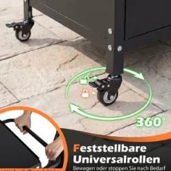 Grillwagen Outdoor Grilltisch mit Schrank & Große Tischplatte Grill Trolley mit Rollen & Seitengriff